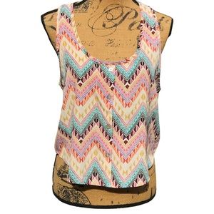 Jun & Min Southwestern Razorback Crop Blouse Sz M